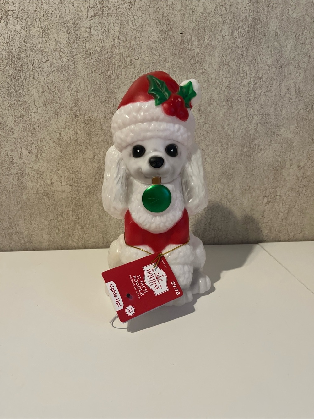 Holiday Time Poodle in Santa Hat 11" Lighted LED Tabletop Blow Mold NWT Battery